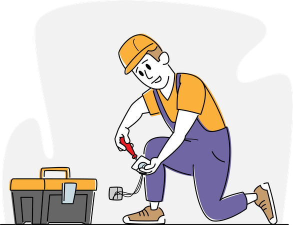 Professional Electrician Repairing Socket  Illustration