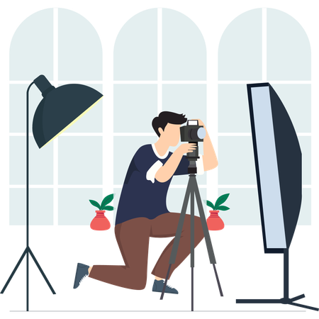 Professional photographer working inside studio  Illustration