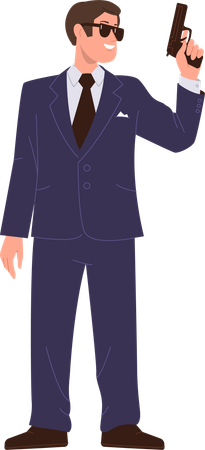 Professional super agent holding handgun  Illustration