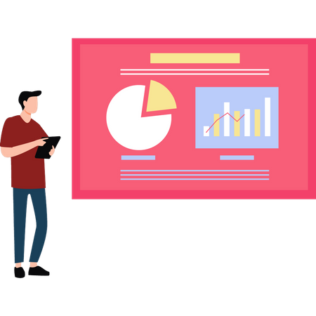 Professionnel d'affaires travaillant sur un graphique de diagramme d'affaires  Illustration