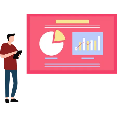 Professionnel d'affaires travaillant sur un graphique de diagramme d'affaires  Illustration