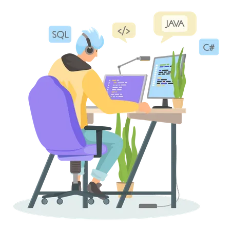 Programador freelancer no computador  Ilustração