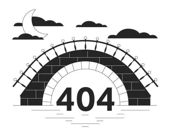 Mensaje flash de error 404 en blanco y negro del puente de piedra  Ilustración