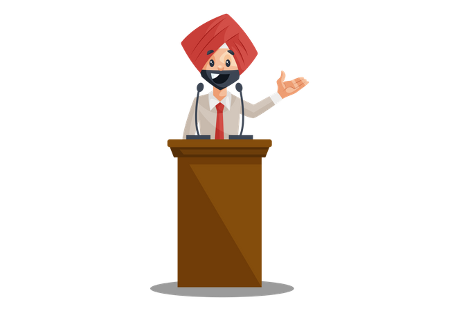 Punjabi businessman is giving speech  Illustration