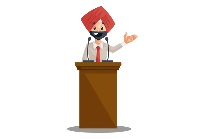 Punjabi businessman is giving speech  Illustration