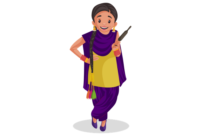 Punjabi, femme, tenue, goupille rouleau  Illustration