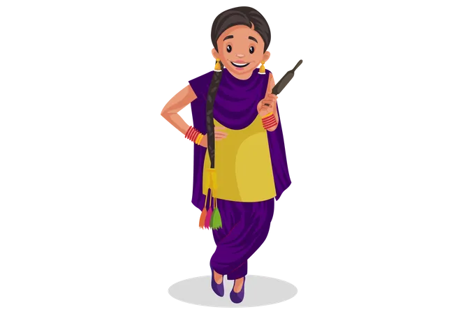 Punjabi, femme, tenue, goupille rouleau  Illustration