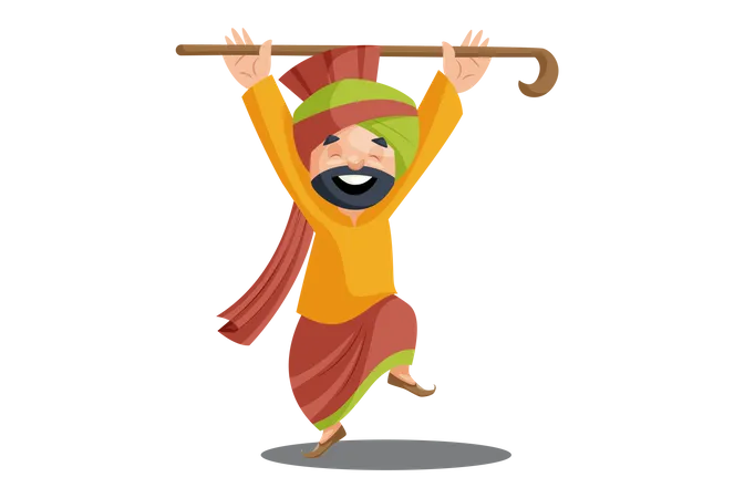 Punjabi man is doing bhangra dance  Illustration