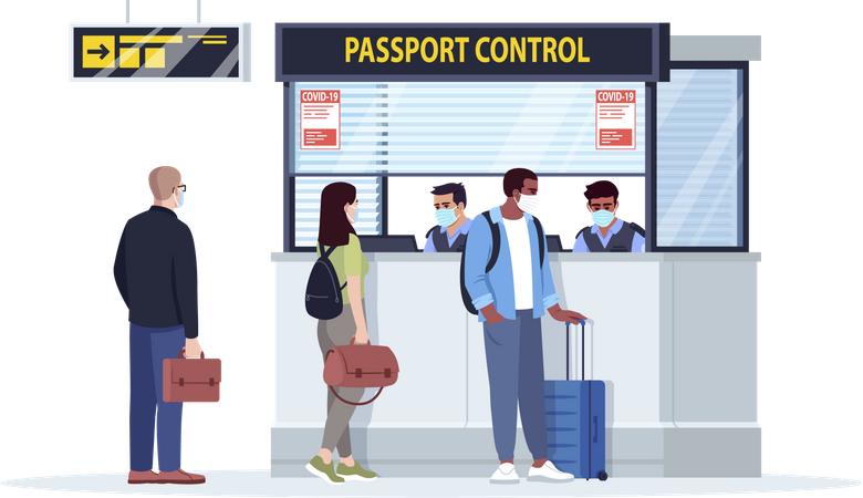 Queue at passport control bureau  일러스트레이션