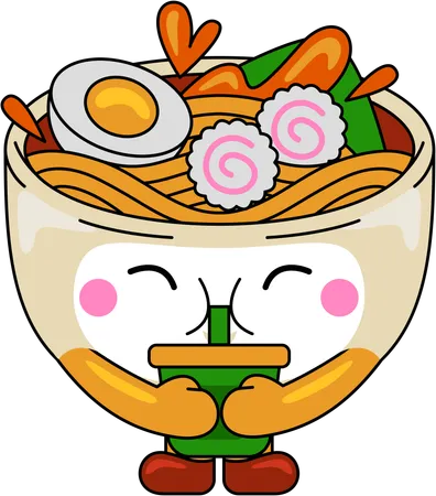 Ramen-Maskottchen trinkt Saft  Illustration