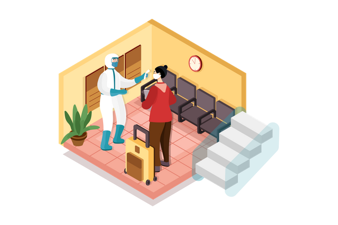 Receptionist checking temperature  Illustration