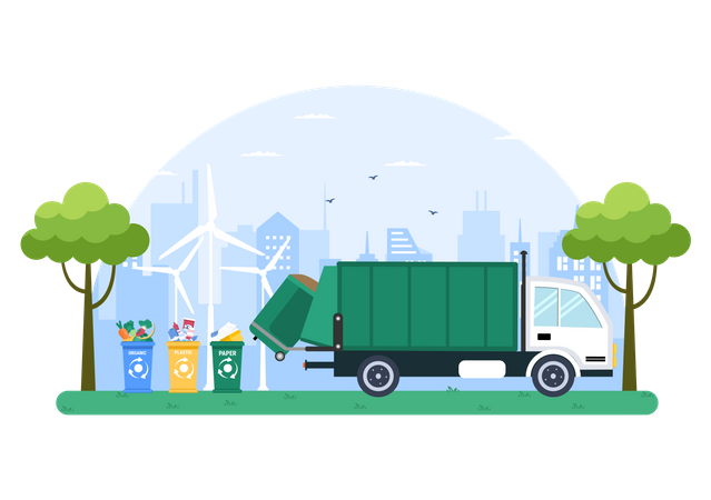 Recycling truck picking up trash  Illustration