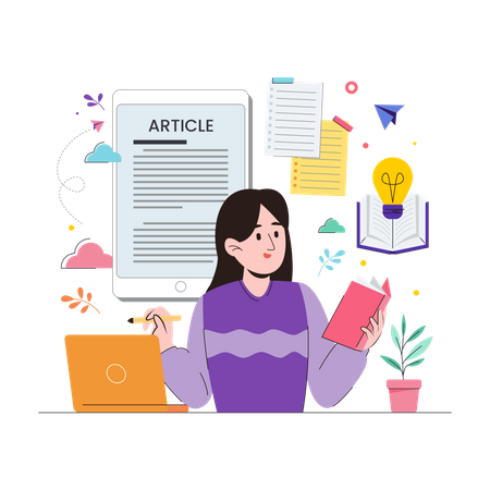 Rédacteur de blog travaillant sur un article  Illustration