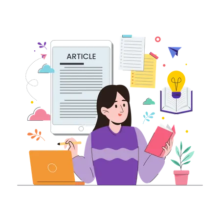 Rédacteur de blog travaillant sur un article  Illustration