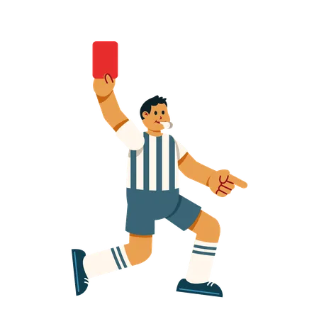 Referee showing red card while blowing whistle  Illustration