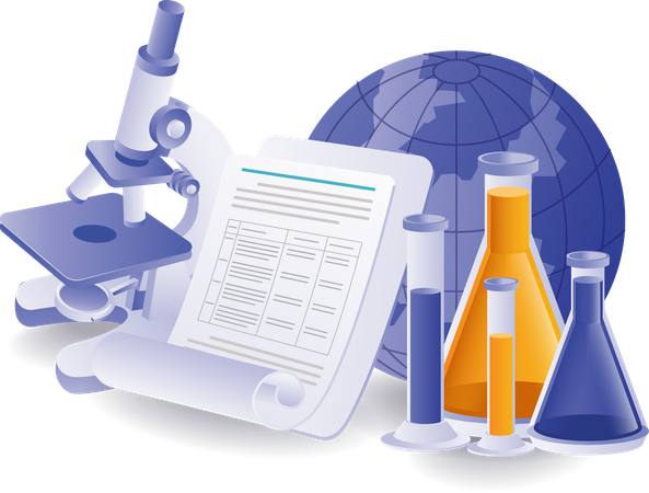 Registros de información sobre los resultados de ejercicios experimentales en laboratorios mundiales.  Ilustración