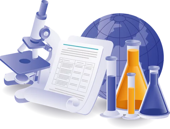 Registros de información sobre los resultados de ejercicios experimentales en laboratorios mundiales.  Ilustración