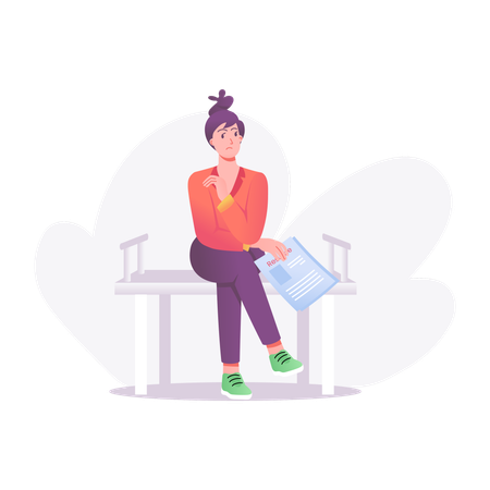 Rejected female sitting on bench  Illustration