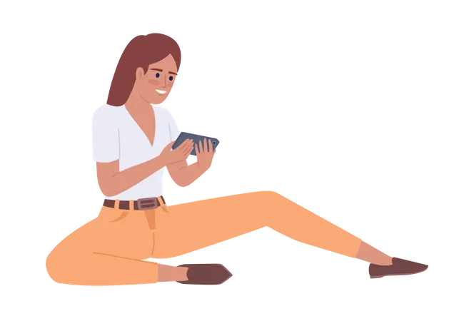 Relaxed girl playing on game console  Illustration