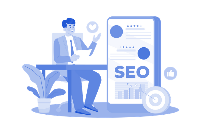 Reputation manager managing online reviews to improve SEO  イラスト