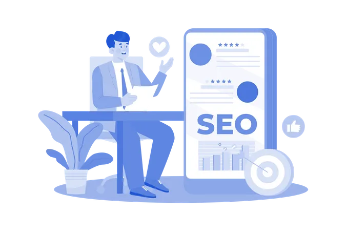 Reputation manager managing online reviews to improve SEO  イラスト