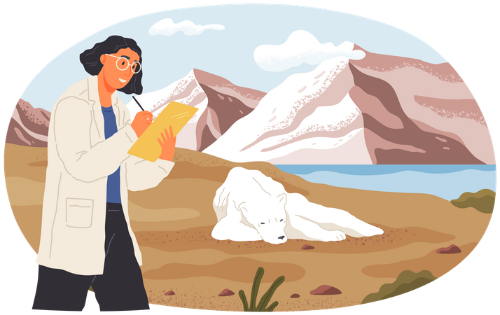 Researcher analyzes wildlife of Arctica  イラスト