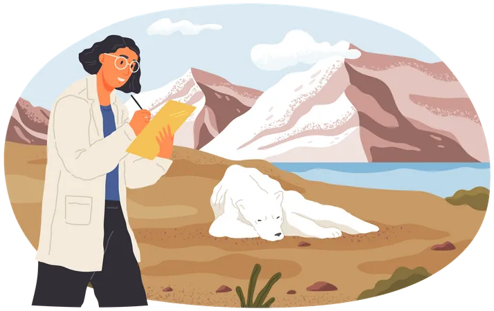 Researcher analyzes wildlife of Arctica  イラスト