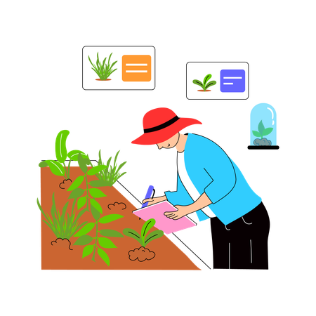 Researcher studying plants for agricultural improvements  Illustration