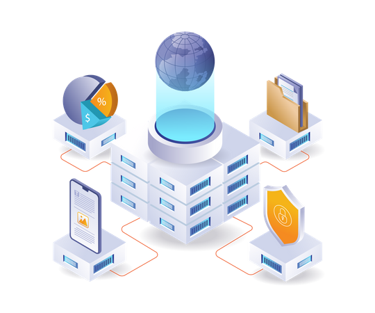 Réseau de serveurs cloud central  Illustration