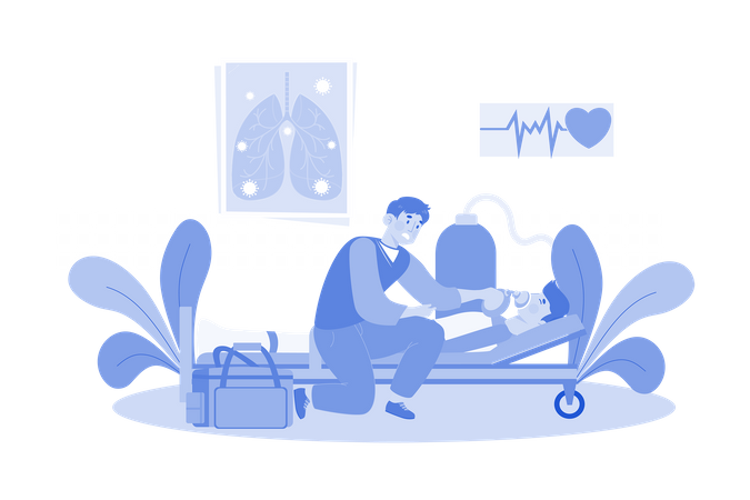 Respiratory therapist helps patients with breathing difficulties  Illustration