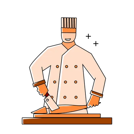 Chef de restaurant coupant du poisson  Illustration