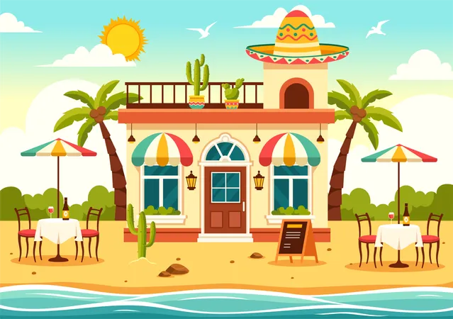 Restaurant de cuisine mexicaine  Illustration