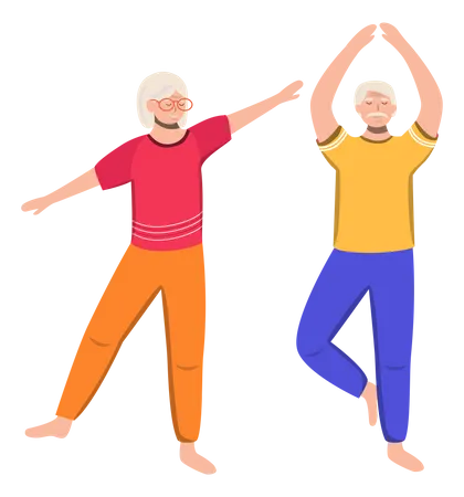 Retired people doing yoga  일러스트레이션