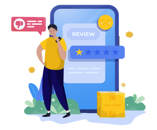 Cliente dando avaliação negativa  Ilustração