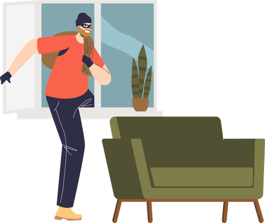 Robber entering in house from window  Illustration