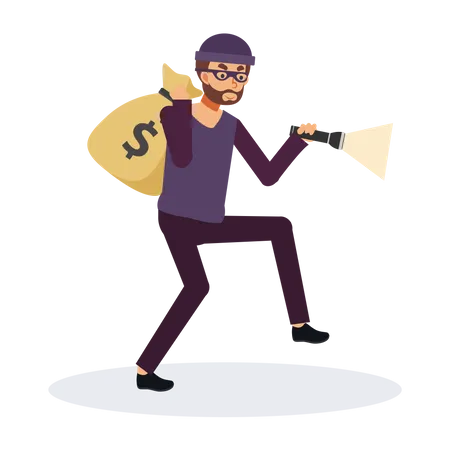 Robber running with money bag  Illustration