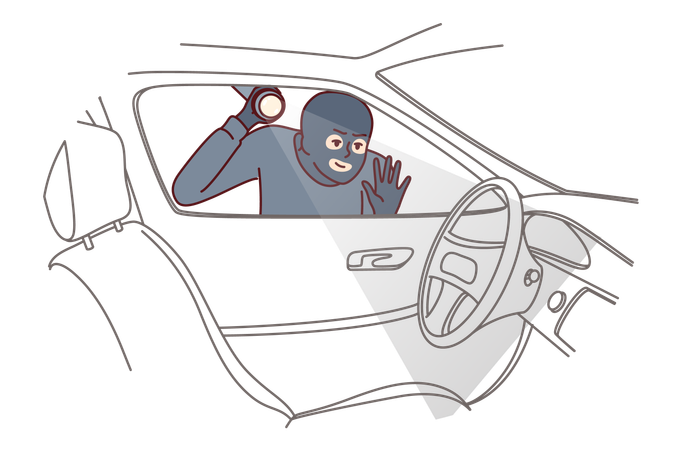 Robber stands near car  Illustration