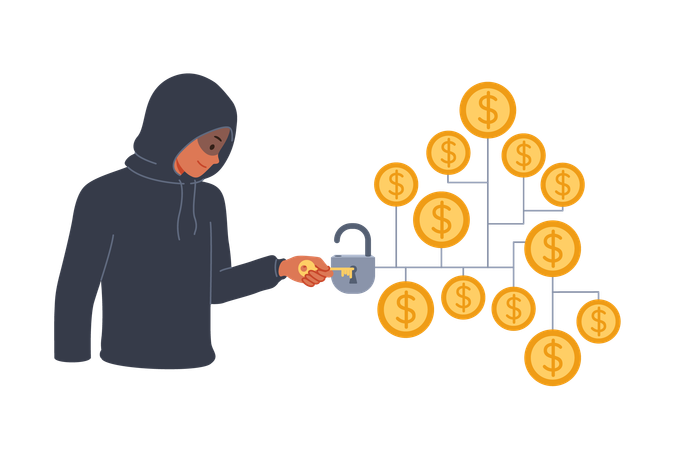 Robber stealing dollar coins  Illustration