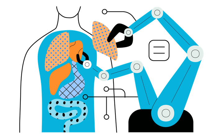 Robot assemblant des organes à l'aide de blocs  Illustration