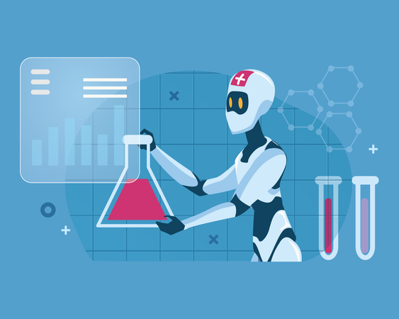 Robot doing research on blood sample  Illustration