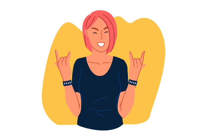 Rocker fan girl showing devil horns gesture  イラスト