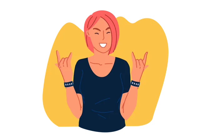 Rocker fan girl showing devil horns gesture  イラスト