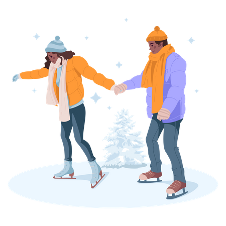 Romantic couple skating  Illustration