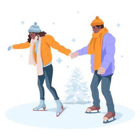 Romantic couple skating  Illustration