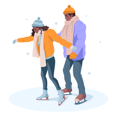 Romantic couple skating on ice  Illustration