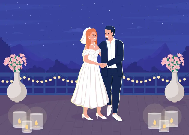 Romantic intimate atmosphere on rooftop for newlyweds  Illustration