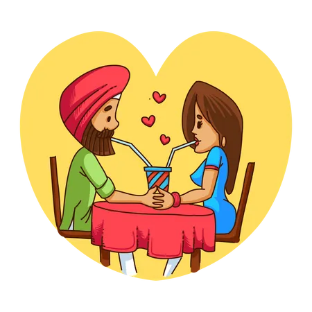 Romantic Punjabi couple going for dinner date  Illustration