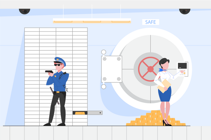 Safe room in the bank  イラスト