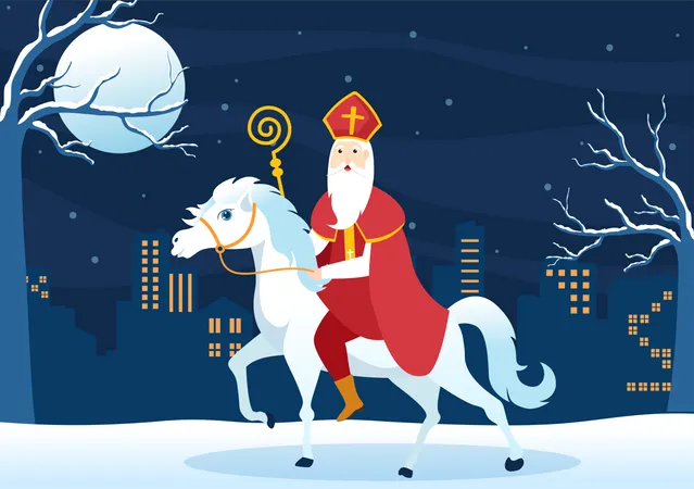 Saint riding horse on Nicholas night  イラスト