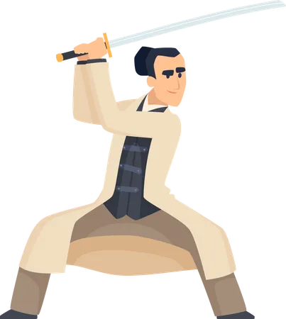 Samurai fighter with sword  Illustration